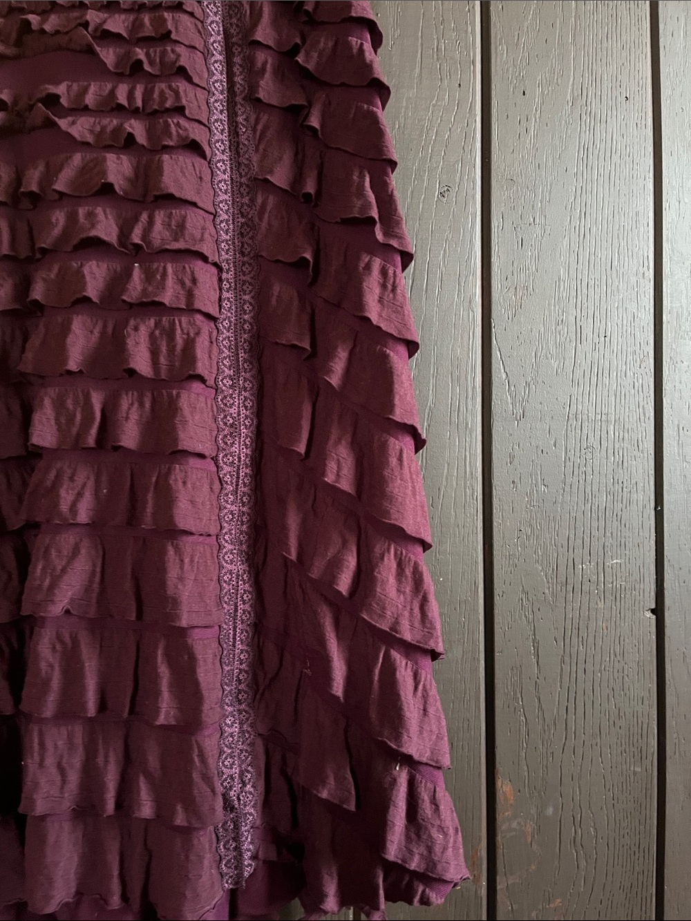 Free People Vintage Ruffly Plum Maxi Skirt! Sz L - Picture 4 of 7